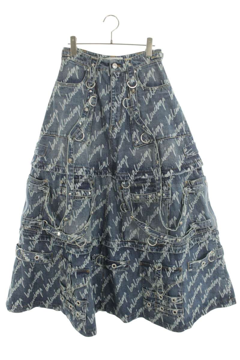 Balenciaga Logo All-Over Raver Skirt Indigo Size 34