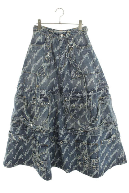 Balenciaga Logo All-Over Raver Skirt Indigo Size 34