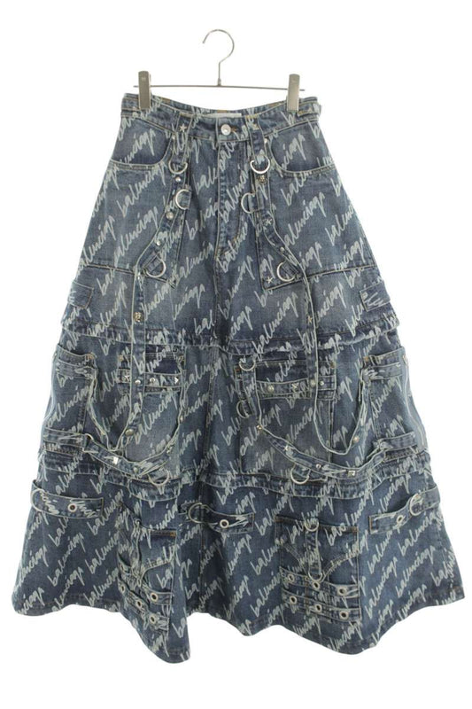 Balenciaga Logo All-Over Raver Skirt Indigo Size 34