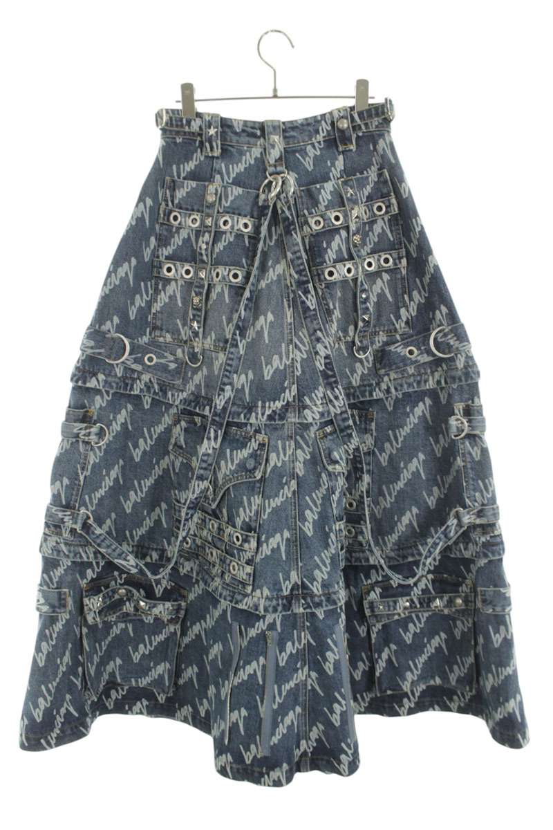 Balenciaga Logo All-Over Raver Skirt Indigo Size 34