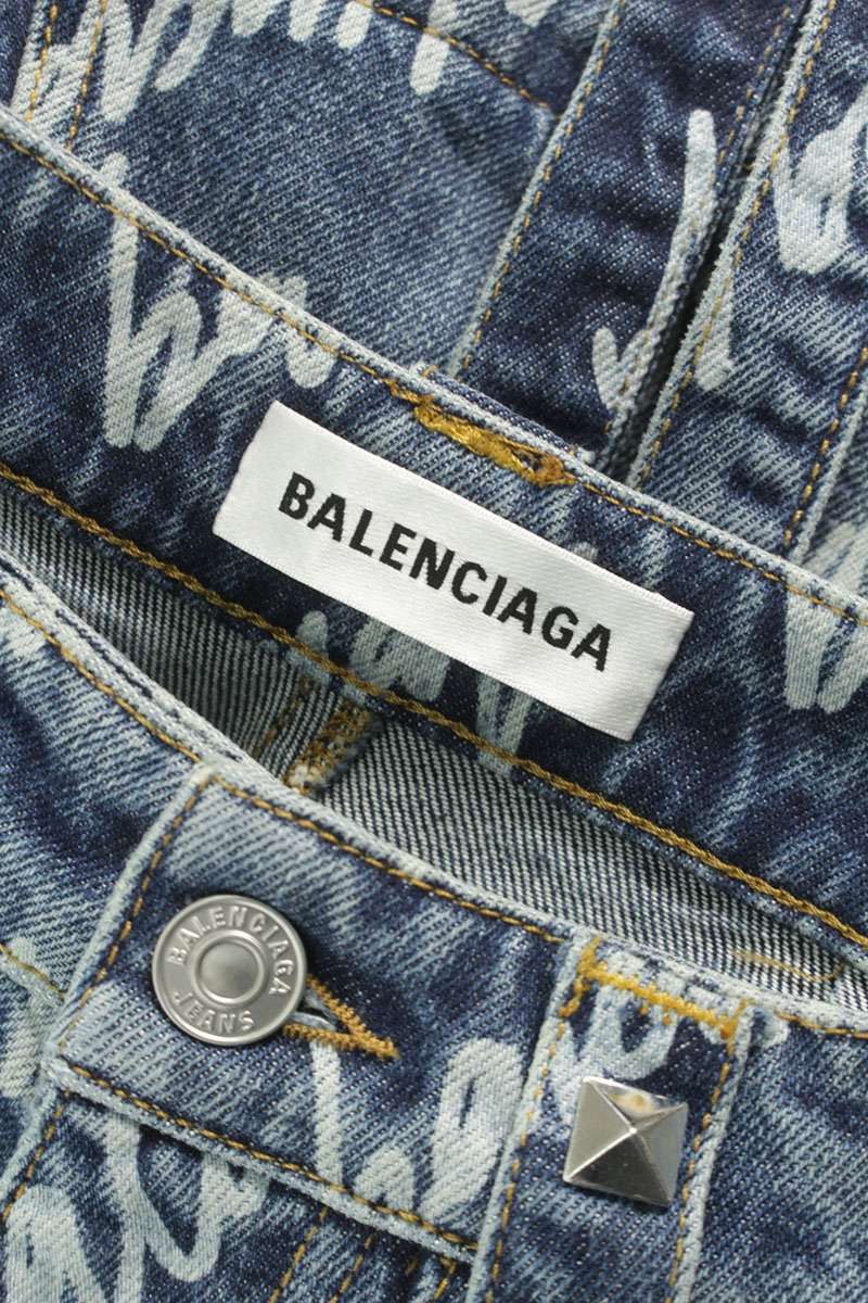 Balenciaga Logo All-Over Raver Skirt Indigo Size 34