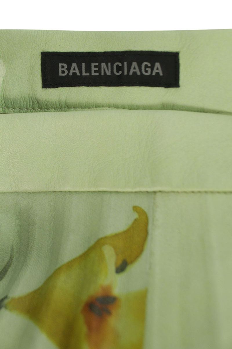 Balenciaga Green Floral Leather Skirt Size 36