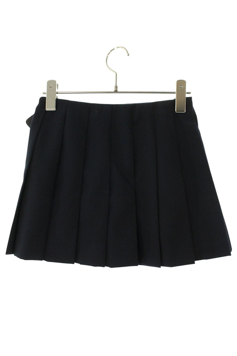 Prada Triangle Logo Belt Pleated Skirt Virgin Wool Size 40