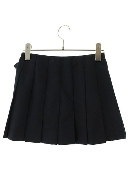 Prada Triangle Logo Belt Pleated Skirt Virgin Wool Size 40