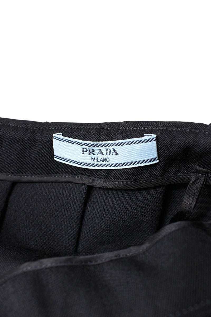 Prada Triangle Logo Belt Pleated Skirt Virgin Wool Size 40