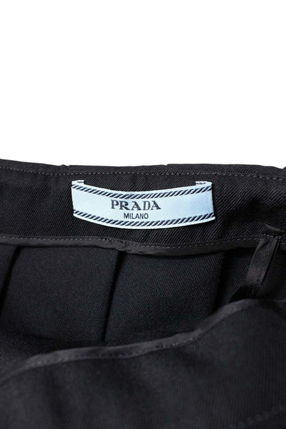 Prada Triangle Logo Belt Pleated Skirt Virgin Wool Size 40