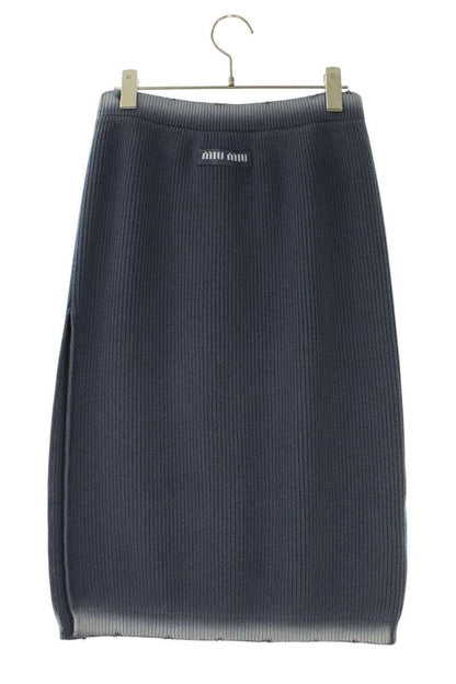 Miu Miu Logo-Patch Vintage Wash Slit Skirt Navy Size 38