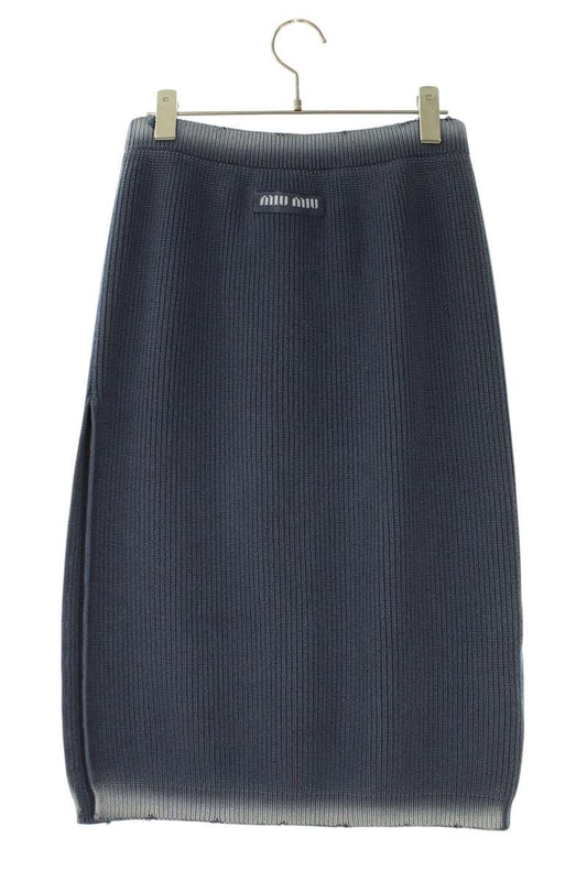 Miu Miu Logo-Patch Vintage Wash Slit Skirt Navy Size 38