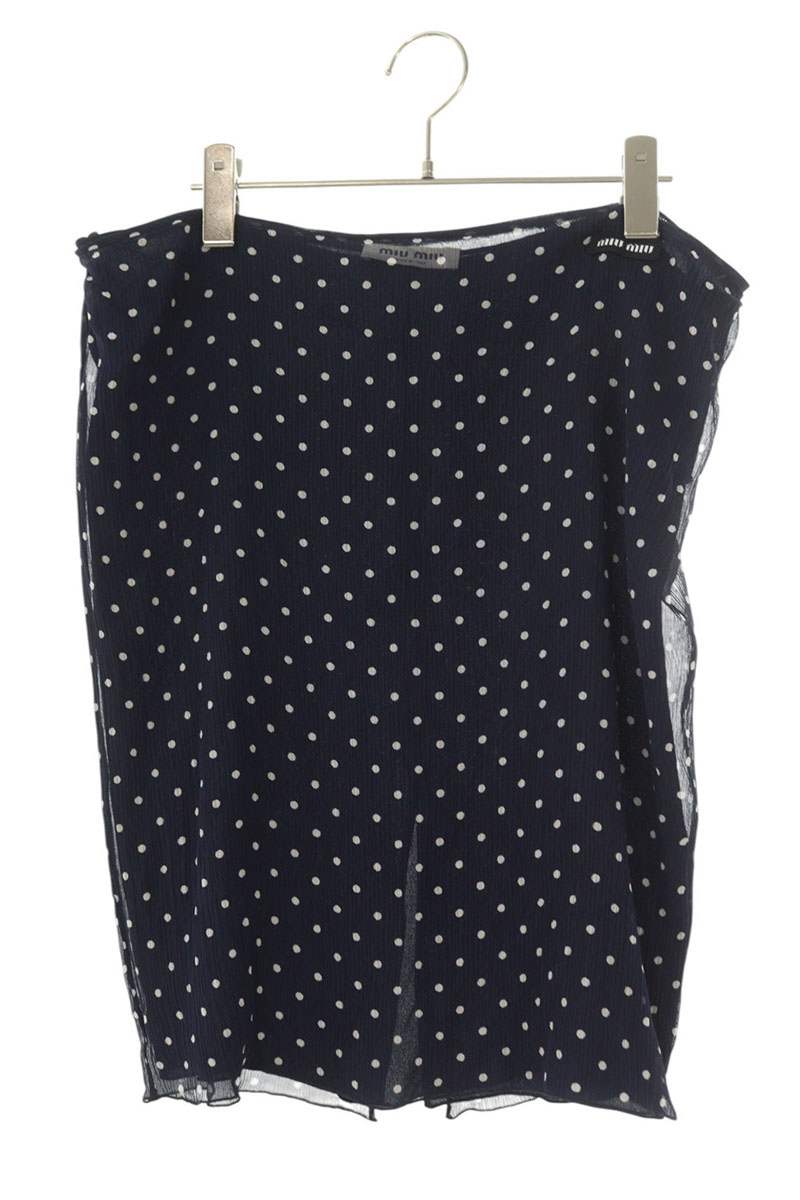 Miu Miu Dot Silk Skirt Navy White Size 44