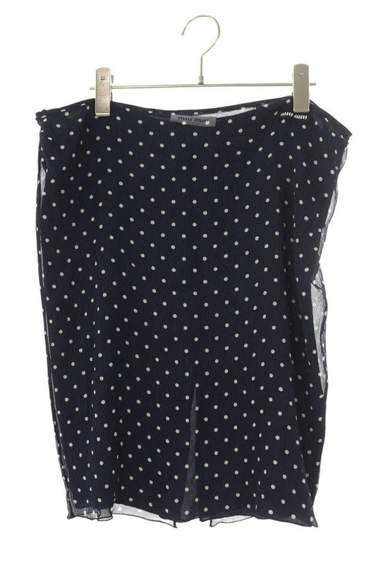 Miu Miu Dot Silk Skirt Navy White Size 44