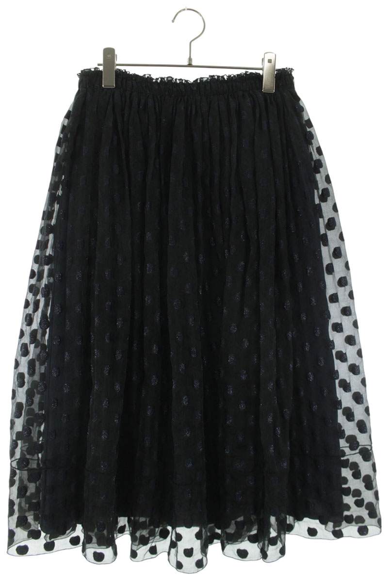 Vintage Dot Gathered Skirt Black Navy Size 36