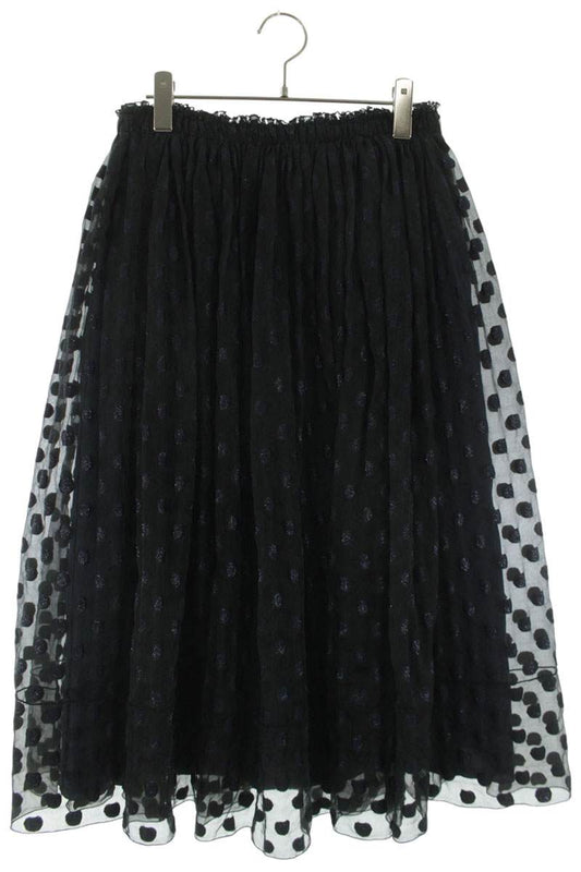 Vintage Dot Gathered Skirt Black Navy Size 36