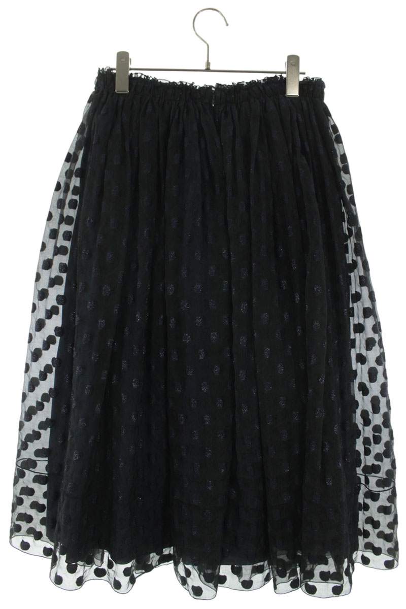 Vintage Dot Gathered Skirt Black Navy Size 36