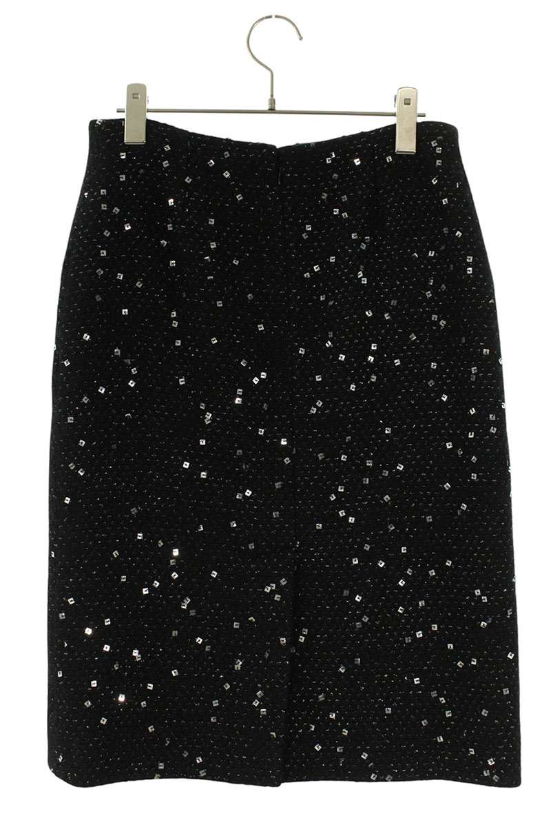 Chanel Black Silver Sequin Cashmere Blend Midi Skirt Size 36