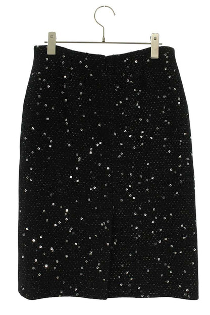 Chanel Black Silver Sequin Cashmere Blend Midi Skirt Size 36