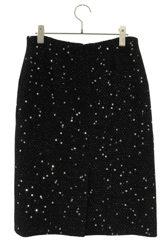 Chanel Black Silver Sequin Cashmere Blend Midi Skirt Size 36