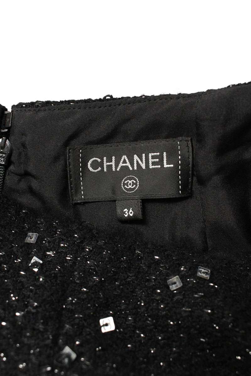 Chanel Black Silver Sequin Cashmere Blend Midi Skirt Size 36