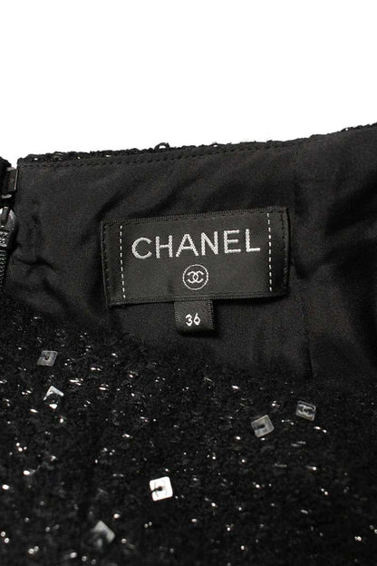 Chanel Black Silver Sequin Cashmere Blend Midi Skirt Size 36
