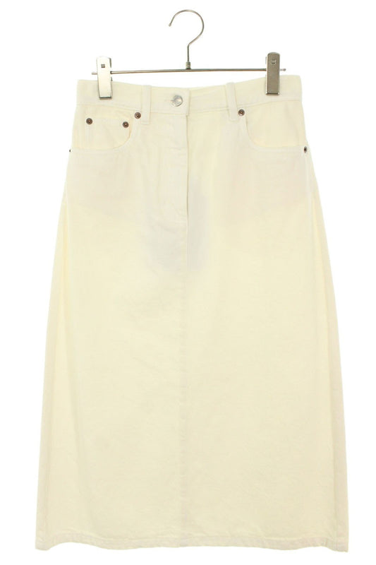 Prada White Triangle Logo Plate Denim Skirt Size 38