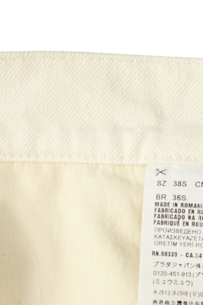 Prada White Triangle Logo Plate Denim Skirt Size 38