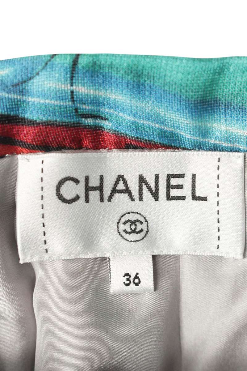 Chanel Patterned Multi Silk Skirt Size 36