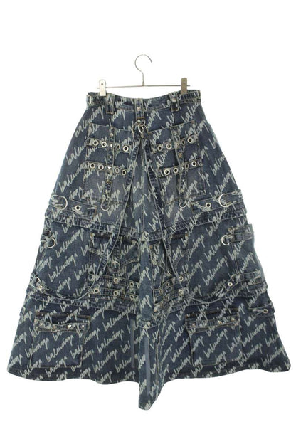 Balenciaga All-Over Logo Print Raver Skirt Blue Size 36
