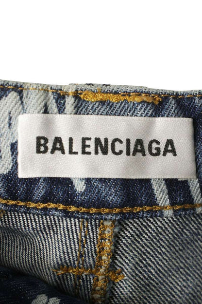 Balenciaga All-Over Logo Print Raver Skirt Blue Size 36