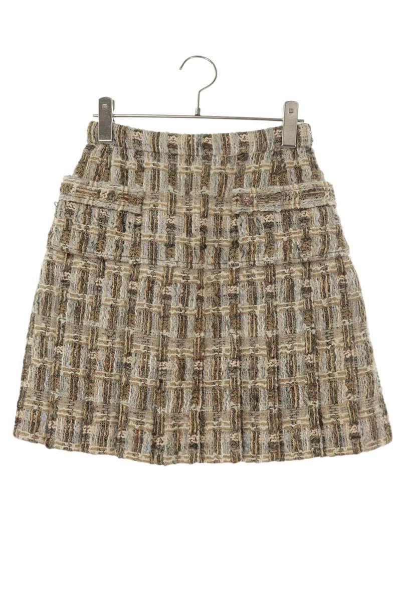 Chanel Beige Tweed Pleated Skirt Size 34