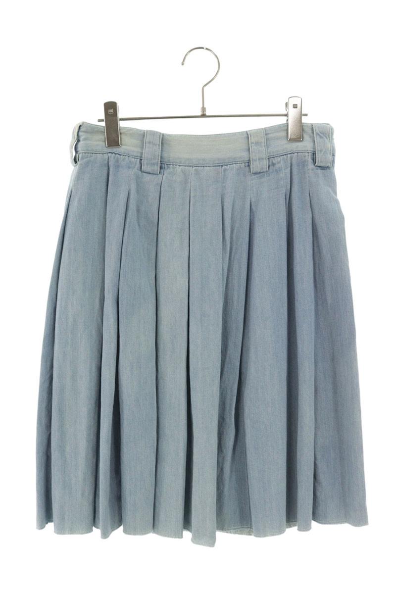 Miu Miu Light Indigo Cotton Waist Logo Pleated Skirt Size 36