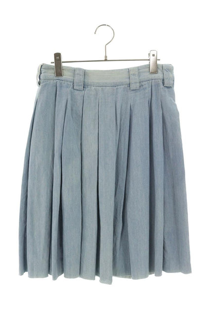 Miu Miu Light Indigo Cotton Waist Logo Pleated Skirt Size 36