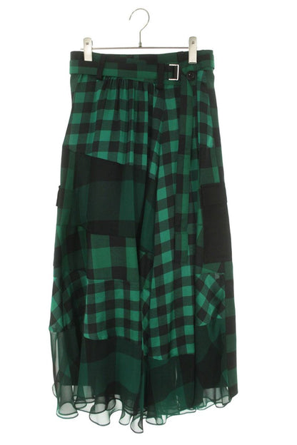 Sacai Green x Black Buffalo Check Maxi Skirt Size 2
