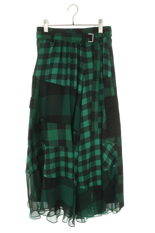 Sacai Green x Black Buffalo Check Maxi Skirt Size 2
