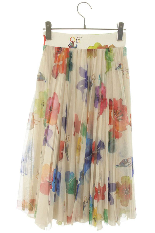 Off-White Floral Print Sheer Midi Skirt Multi Size 38