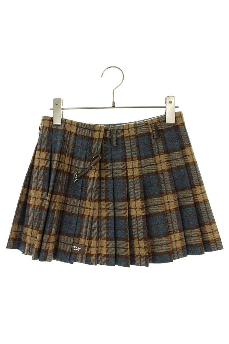 Prada Brown Wool Pleated Check Skirt Size 36