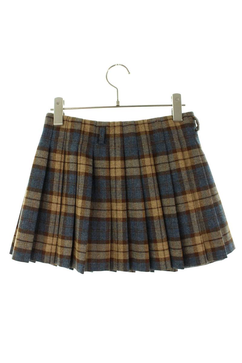 Prada Brown Wool Pleated Check Skirt Size 36