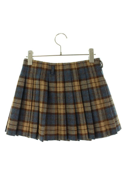 Prada Brown Wool Pleated Check Skirt Size 36