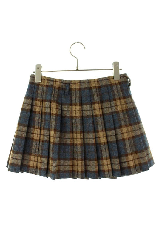 Prada Brown Wool Pleated Check Skirt Size 36