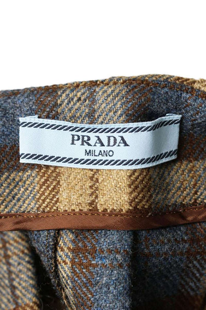 Prada Brown Wool Pleated Check Skirt Size 36