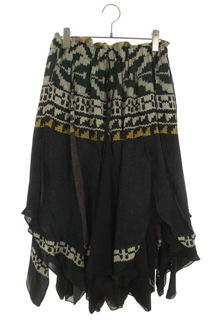 Sacai Knit Pattern Print Midi Skirt Black Multi Size 1