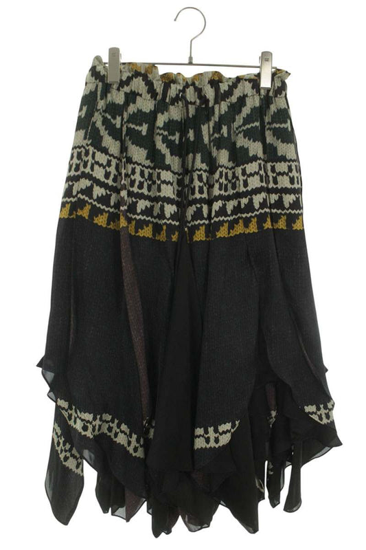 Sacai Knit Pattern Print Midi Skirt Black Multi Size 1