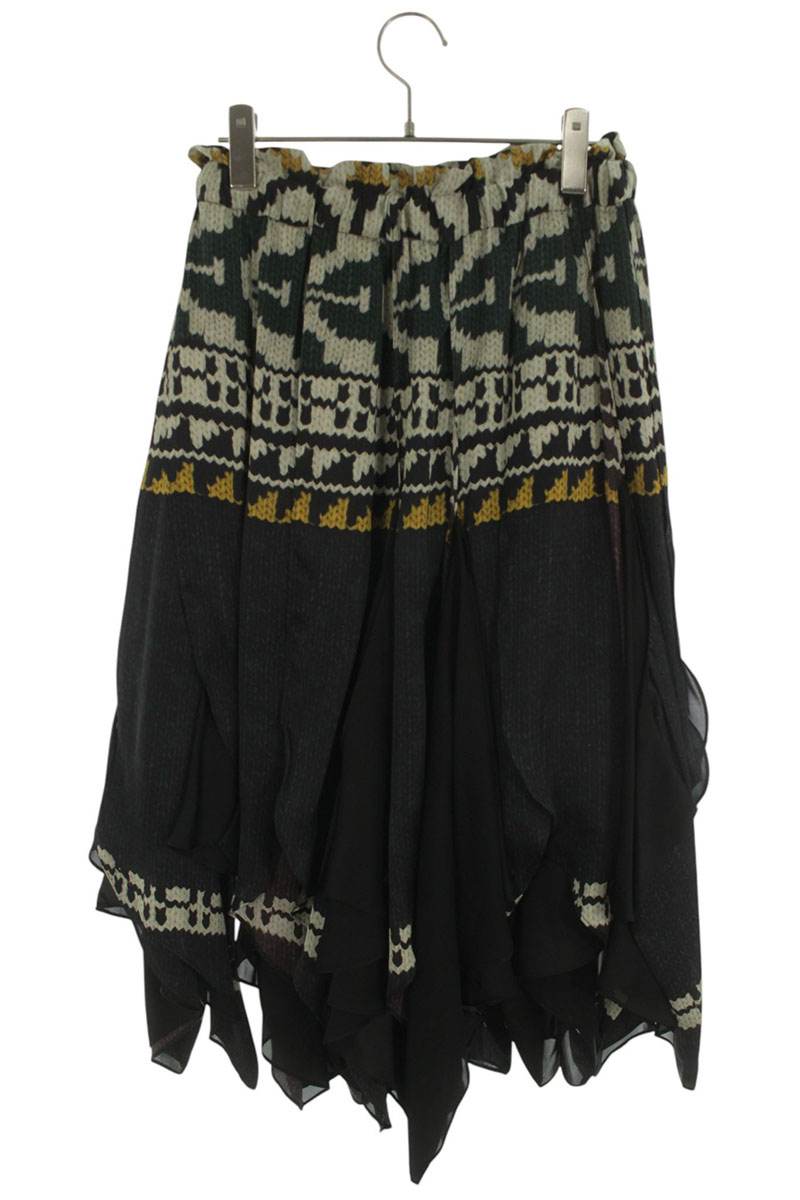 Sacai Knit Pattern Print Midi Skirt Black Multi Size 1