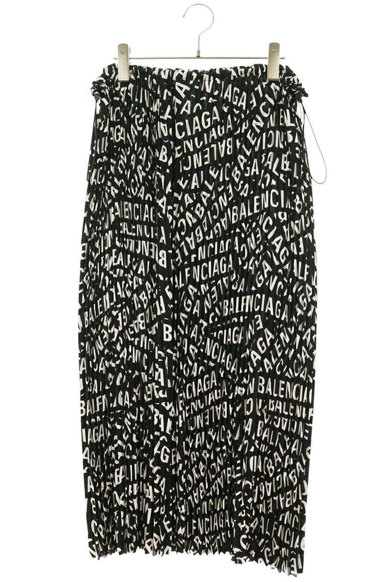 Balenciaga Black/White Drawstring Logo Pleated Skirt Size 34