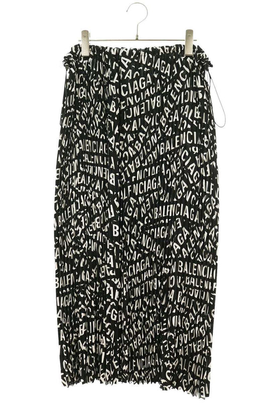 Balenciaga Black/White Drawstring Logo Pleated Skirt Size 34