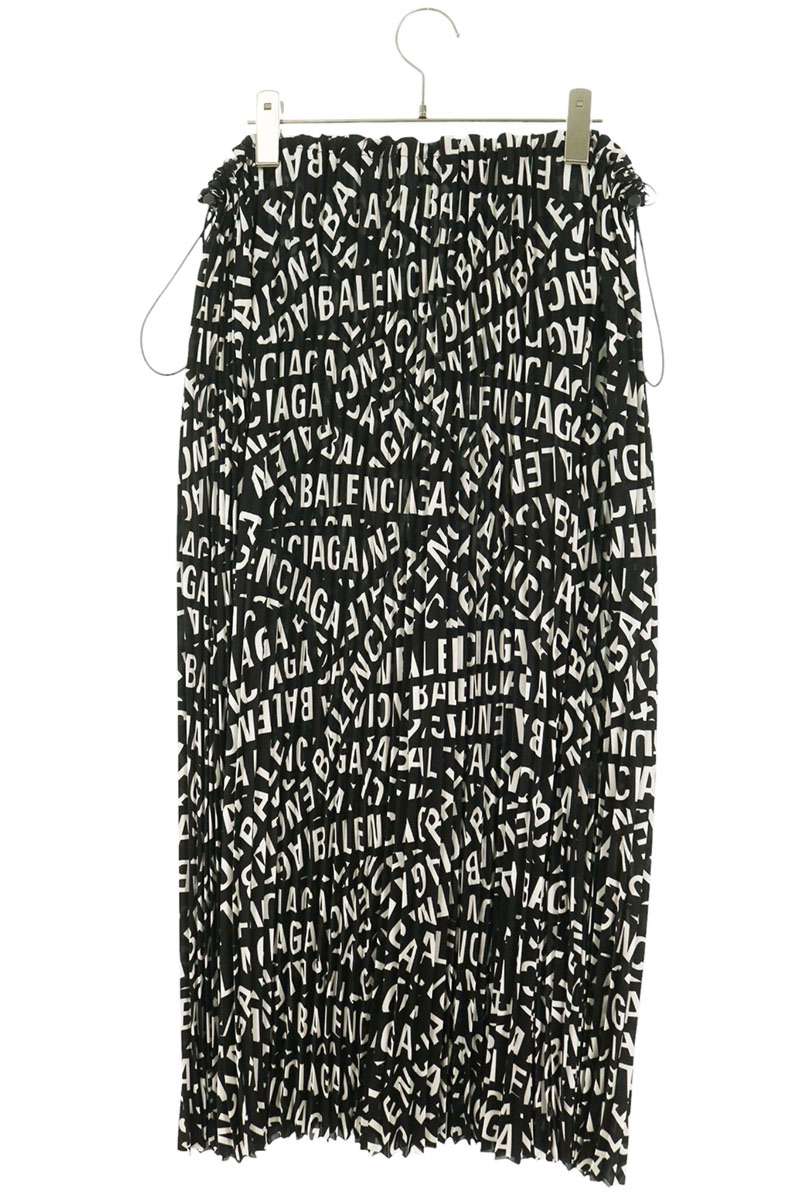 Balenciaga Black/White Drawstring Logo Pleated Skirt Size 34