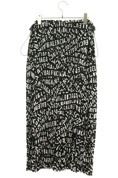 Balenciaga Black/White Drawstring Logo Pleated Skirt Size 34