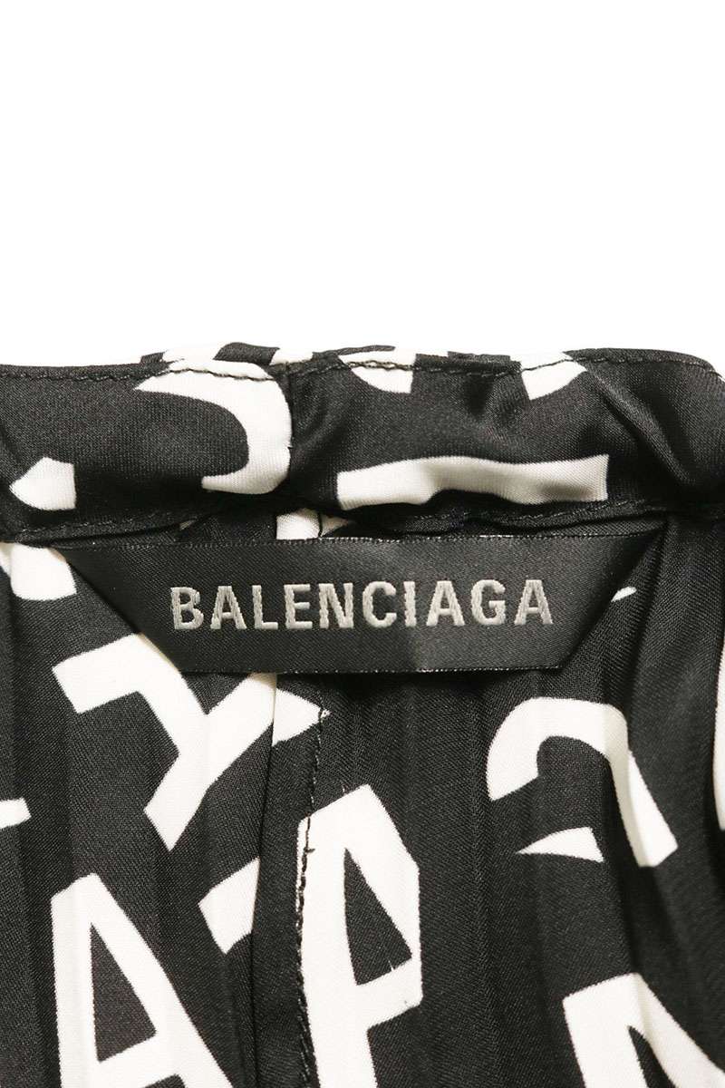 Balenciaga Black/White Drawstring Logo Pleated Skirt Size 34