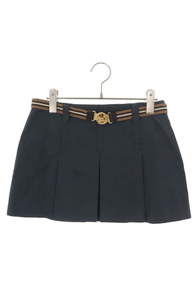 Miu Miu Belted Logo Patch Navy Mini Skirt Size 36
