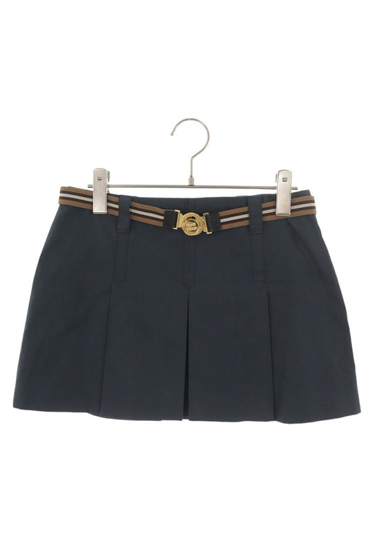 Miu Miu Belted Logo Patch Navy Mini Skirt Size 36