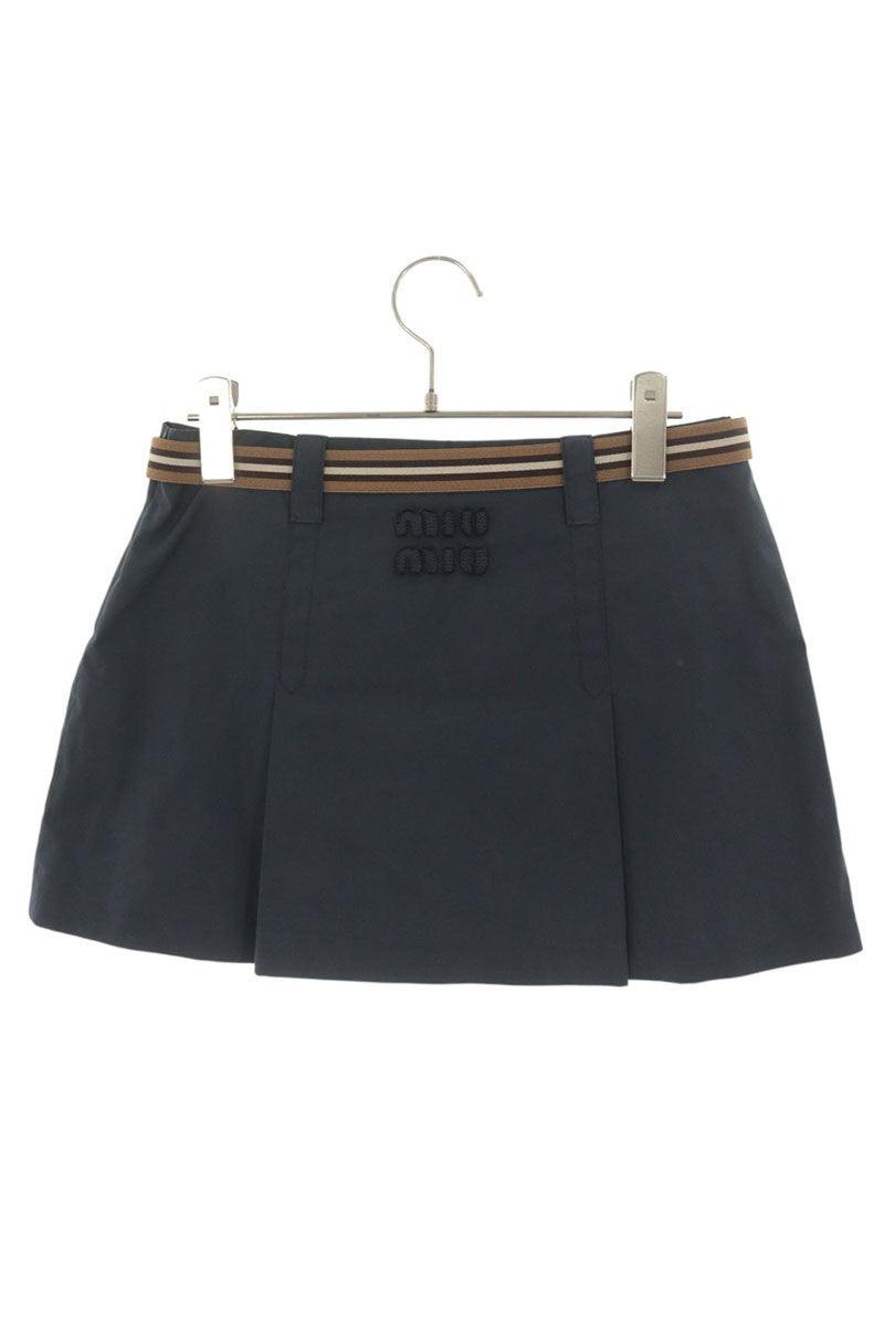 Miu Miu Belted Logo Patch Navy Mini Skirt Size 36
