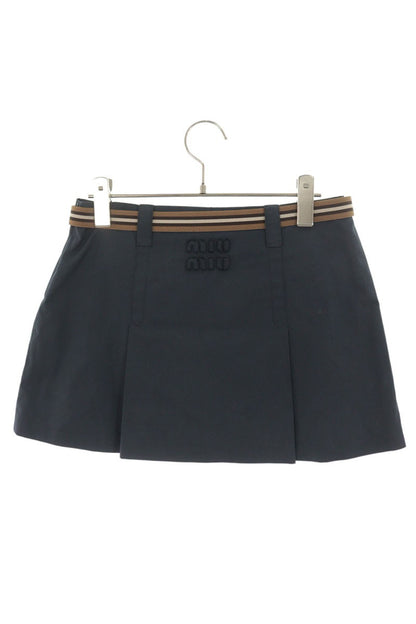Miu Miu Belted Logo Patch Navy Mini Skirt Size 36